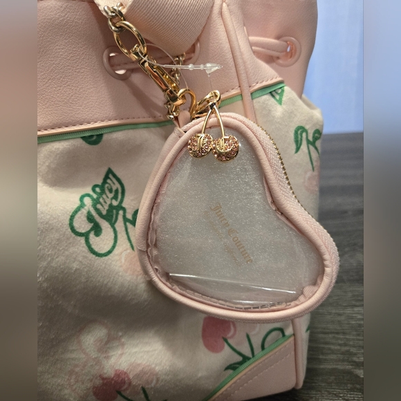 NWT JUICY Couture Retro Velour Daydreamer Cherry Tote In Pink And Cream. - Picture 5 of 13